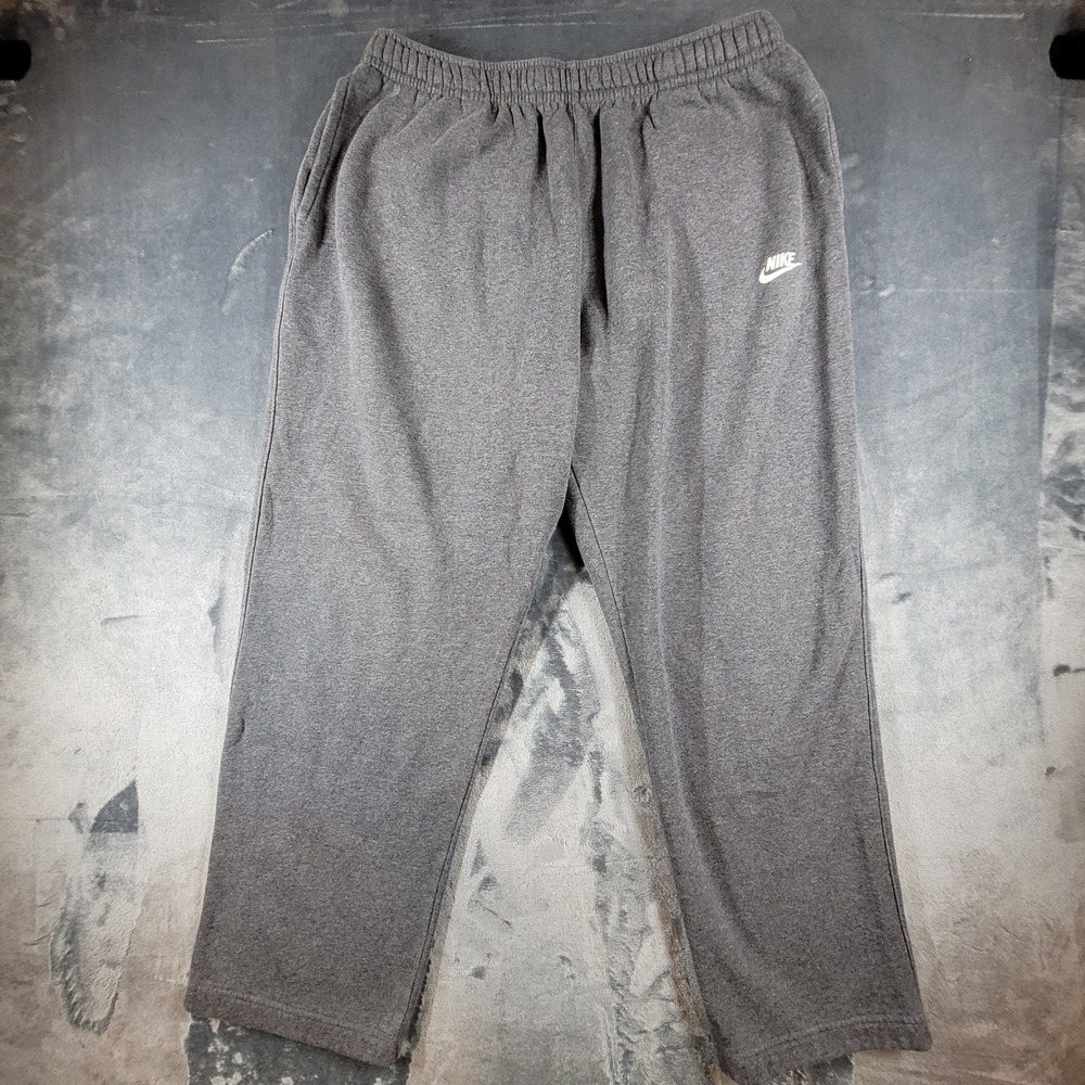 Nike Mens XXL Fleece Sweatpants Charcoal Grey Straight Leg‎ Open Hem Joggers